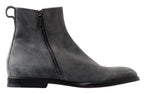 Dolce & Gabbana Gray Leather Men Ankle Boots Shoes - Zeiniez