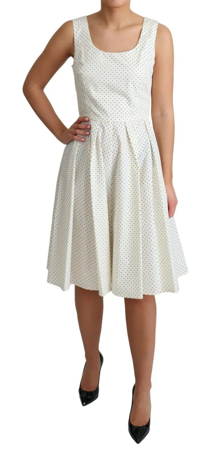 Dolce & Gabbana White Polka Dotted Cotton A-Line Dress - Zeiniez