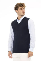 Alpha Studio Blue Viscose Men's V-neck Vest - Zeiniez
