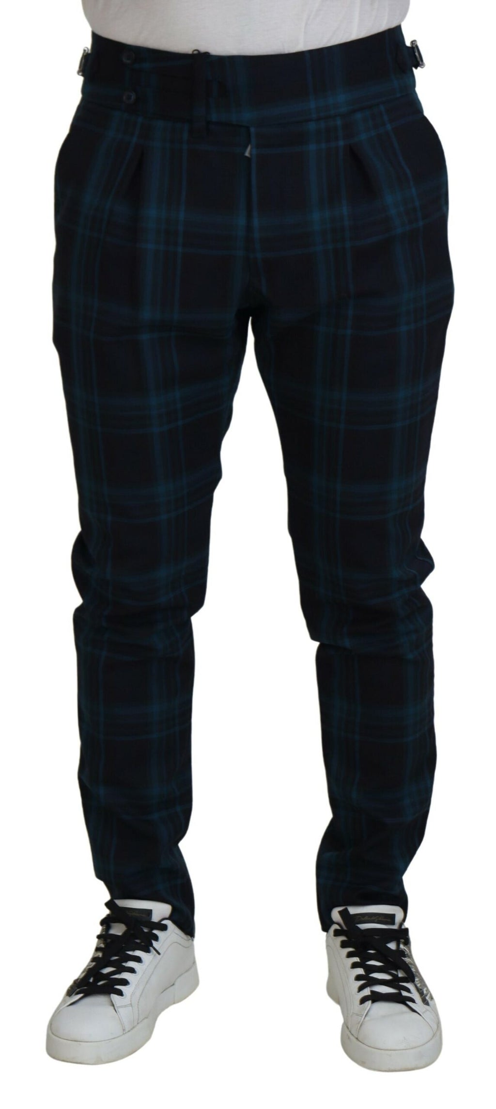 Dolce & Gabbana Blue Purple Plaid Wool Trousers Pants - Zeiniez