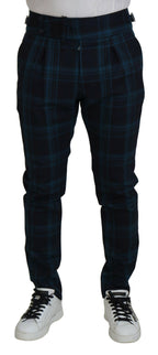 Dolce & Gabbana Blue Purple Plaid Wool Trousers Pants - Zeiniez