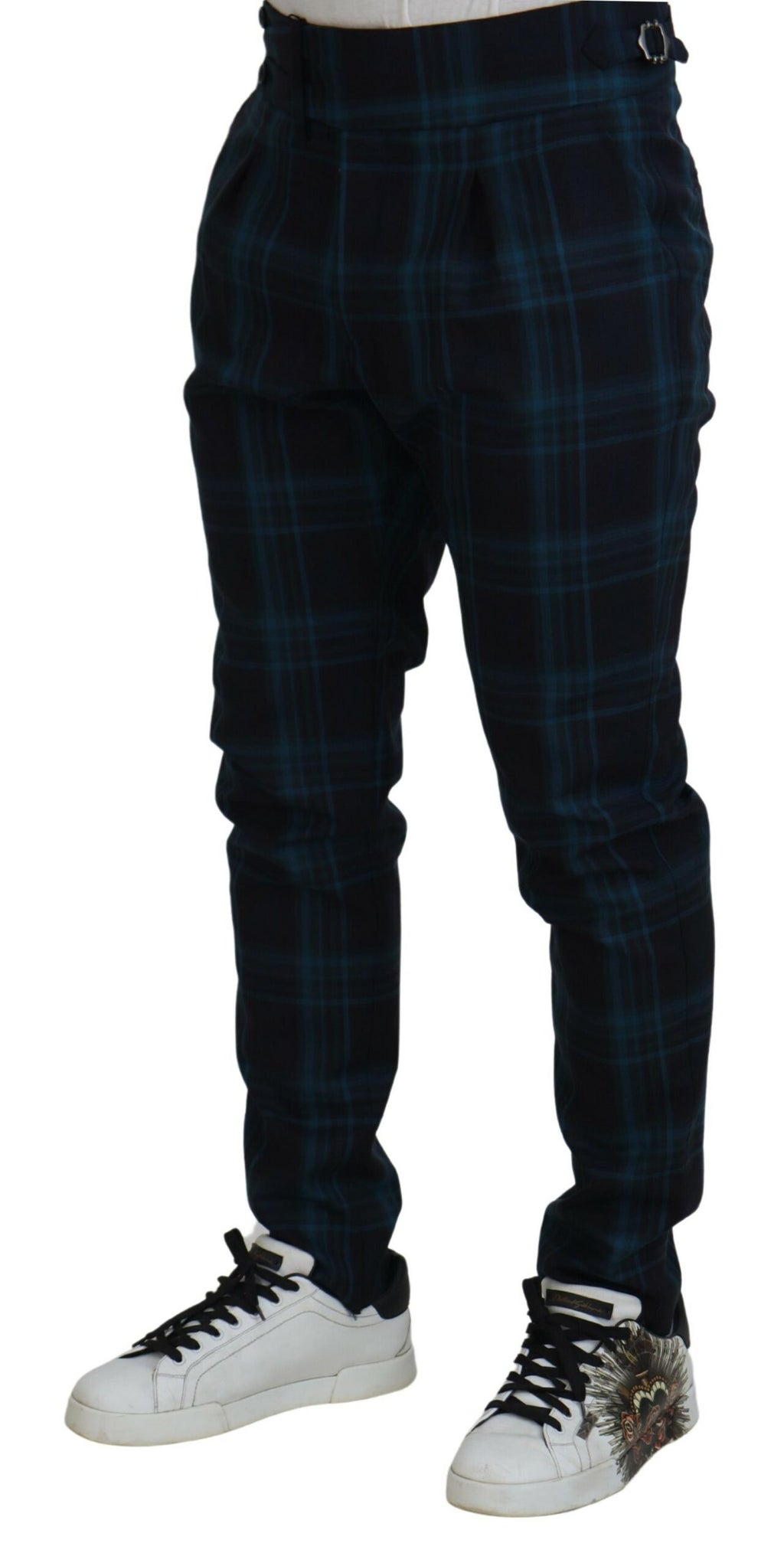 Dolce & Gabbana Blue Purple Plaid Wool Trousers Pants - Zeiniez