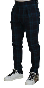 Dolce & Gabbana Blue Purple Plaid Wool Trousers Pants - Zeiniez