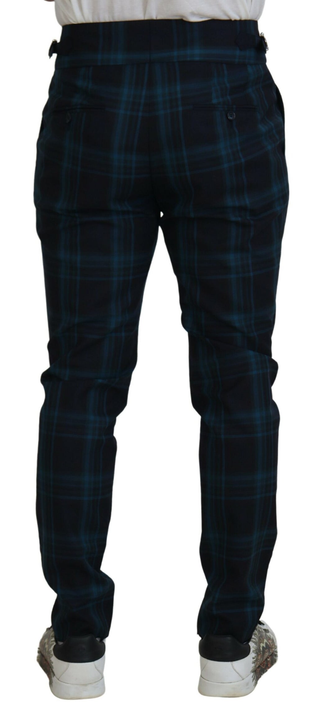 Dolce & Gabbana Blue Purple Plaid Wool Trousers Pants - Zeiniez