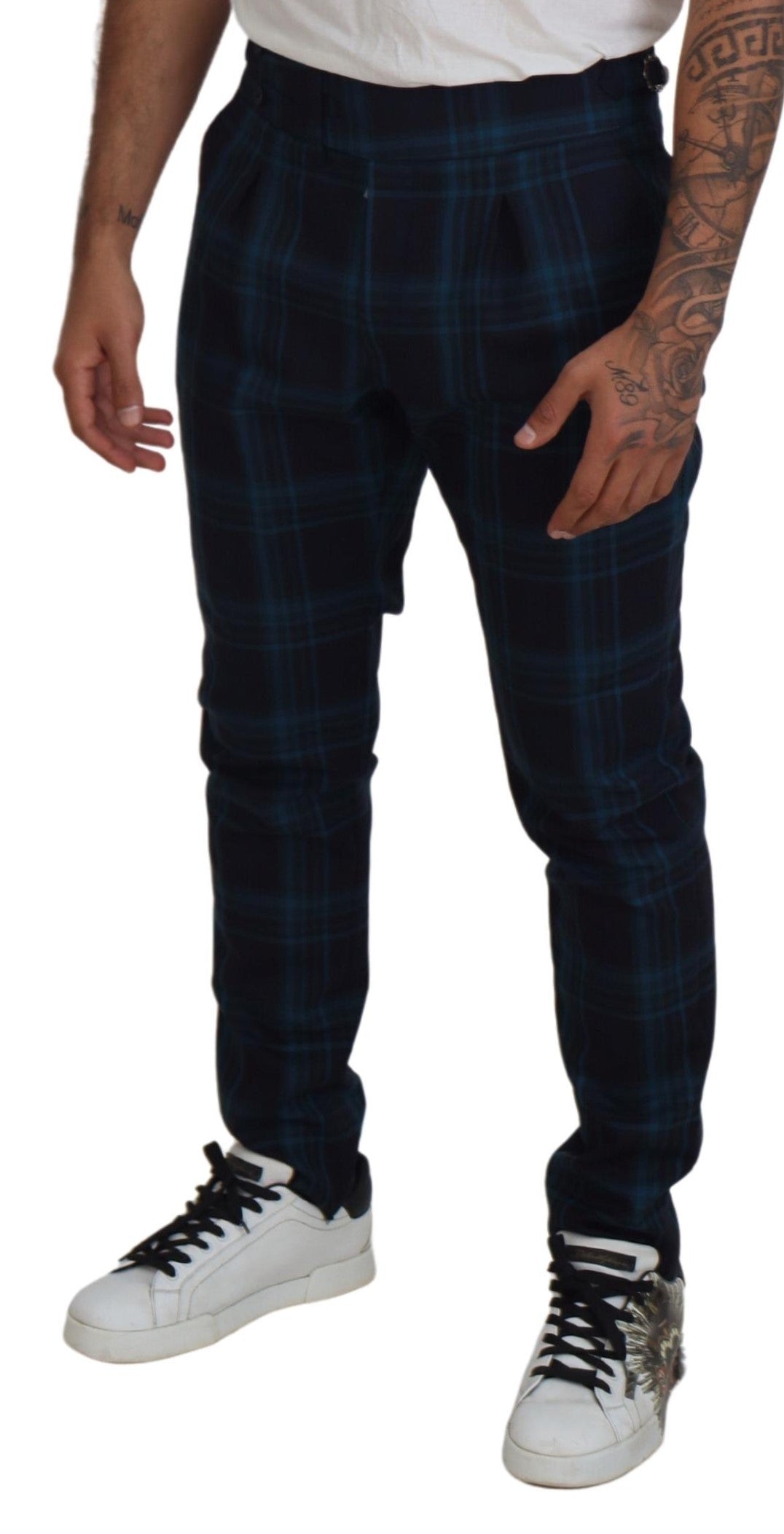 Dolce & Gabbana Blue Purple Plaid Wool Trousers Pants - Zeiniez