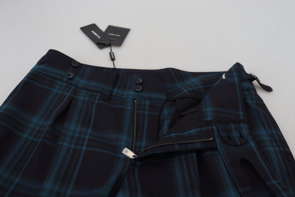 Dolce & Gabbana Blue Purple Plaid Wool Trousers Pants - Zeiniez