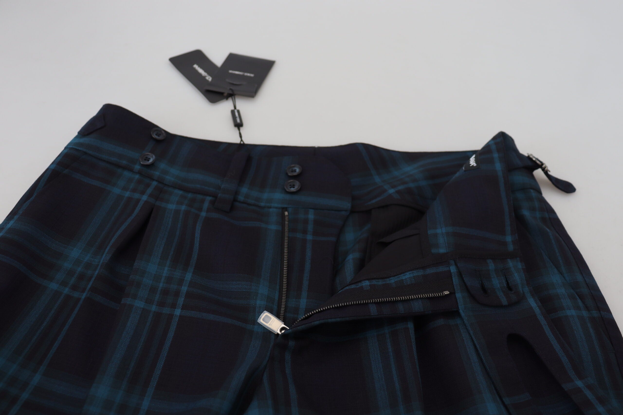 Dolce & Gabbana Blue Purple Plaid Wool Trousers Pants - Zeiniez