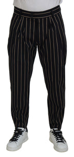 Dolce & Gabbana Black Beige Striped Cotton Stretch Pants - Zeiniez