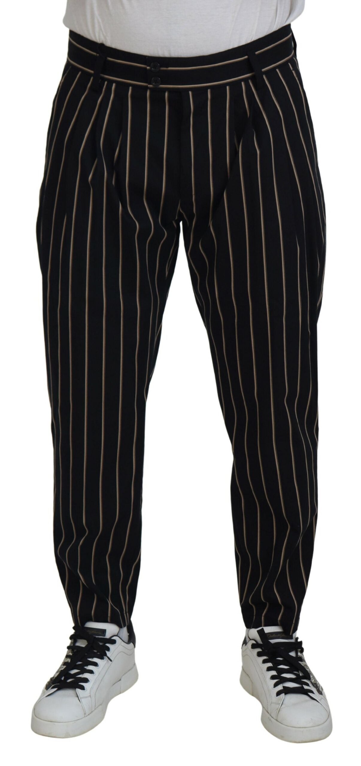 Dolce & Gabbana Black Beige Striped Cotton Stretch Pants - Zeiniez