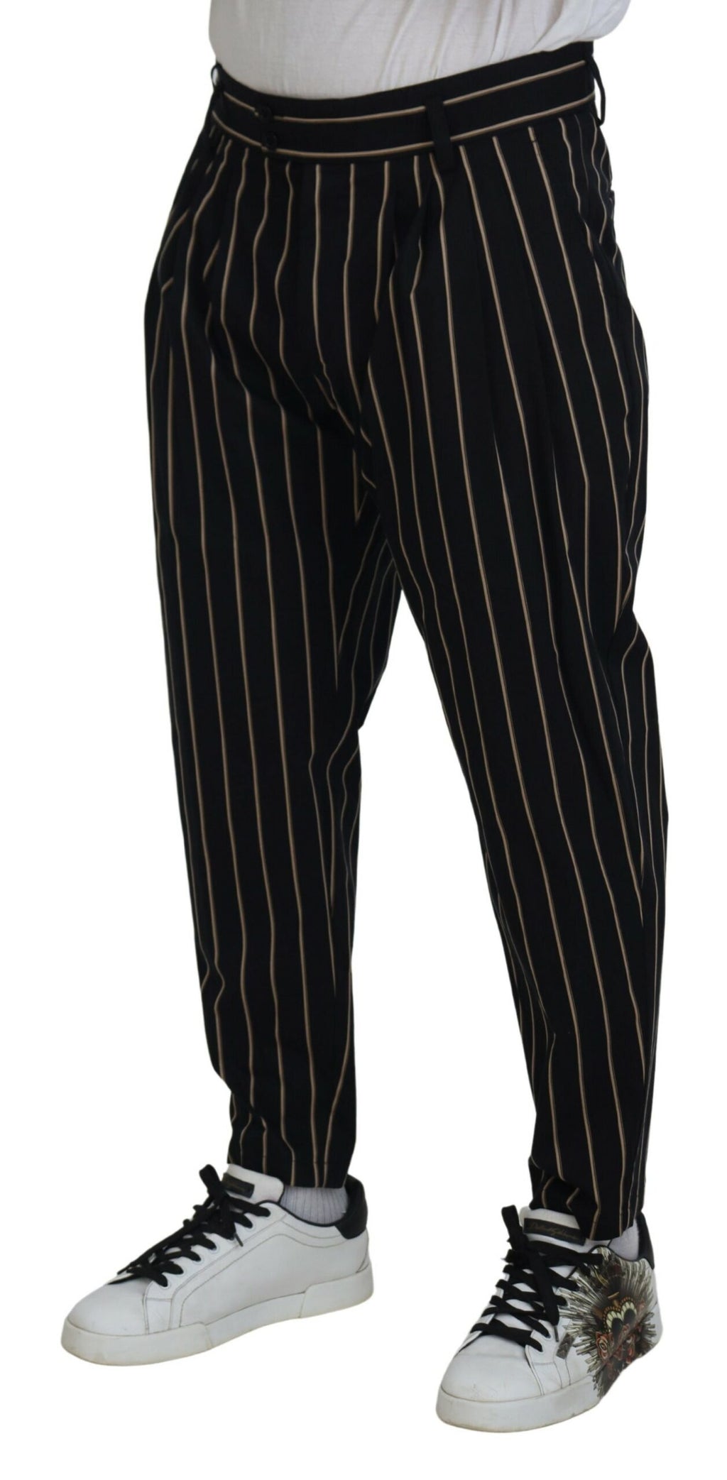 Dolce & Gabbana Black Beige Striped Cotton Stretch Pants - Zeiniez
