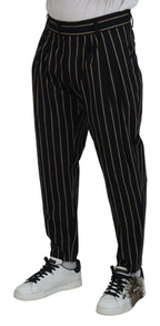 Dolce & Gabbana Black Beige Striped Cotton Stretch Pants - Zeiniez