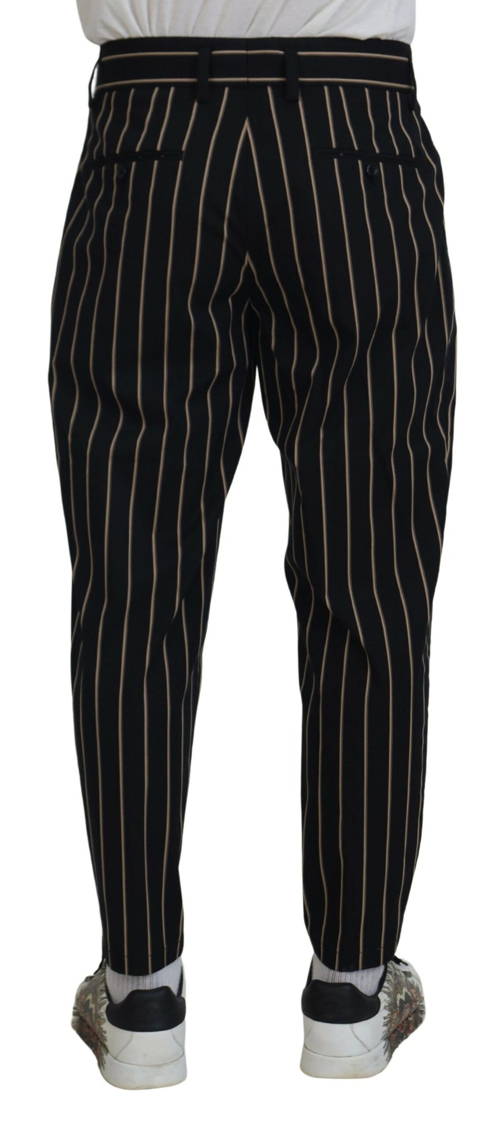 Dolce & Gabbana Black Beige Striped Cotton Stretch Pants - Zeiniez