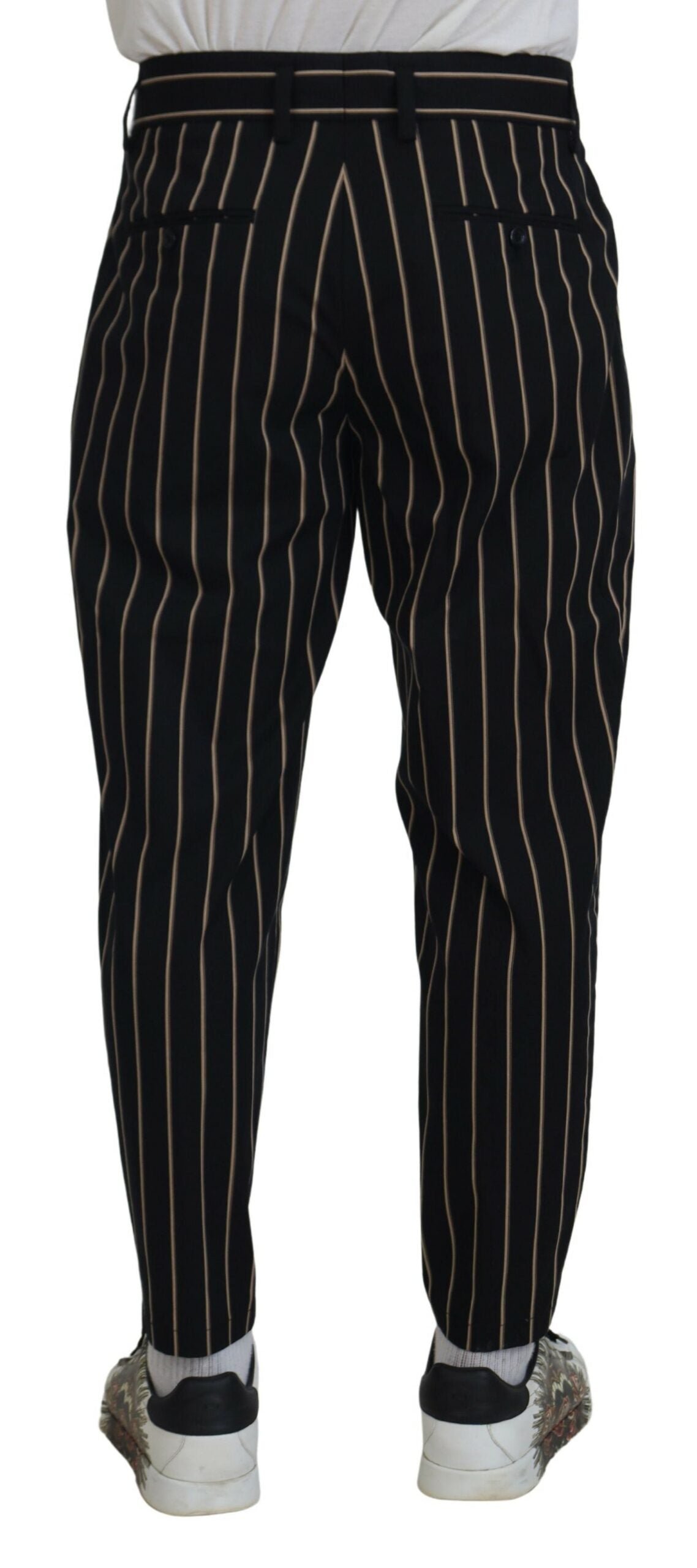 Dolce & Gabbana Black Beige Striped Cotton Stretch Pants - Zeiniez