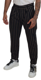 Dolce & Gabbana Black Beige Striped Cotton Stretch Pants - Zeiniez