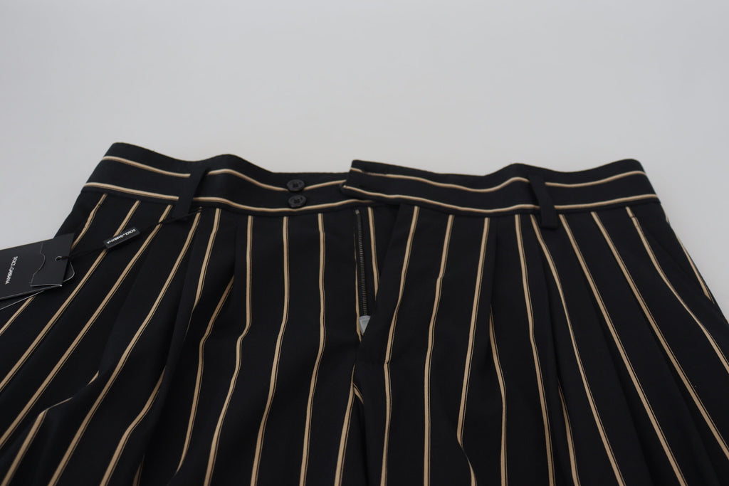 Dolce & Gabbana Black Beige Striped Cotton Stretch Pants - Zeiniez