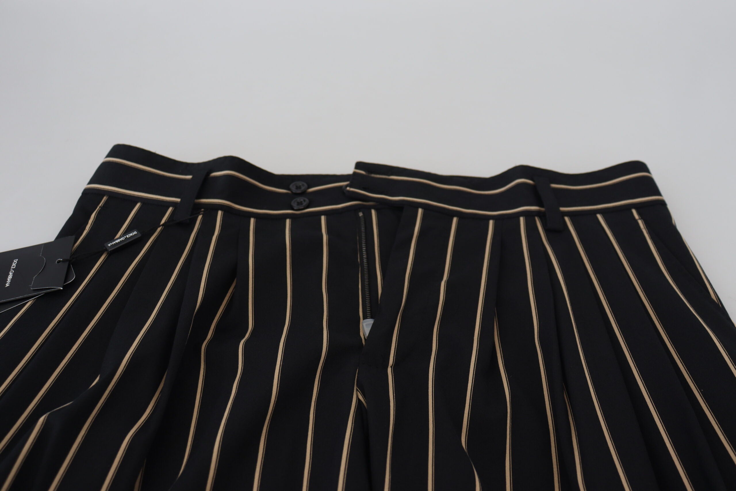 Dolce & Gabbana Black Beige Striped Cotton Stretch Pants - Zeiniez
