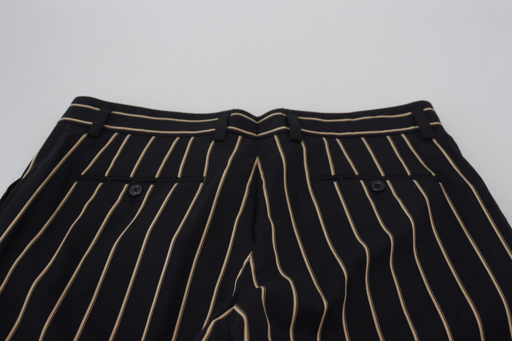 Dolce & Gabbana Black Beige Striped Cotton Stretch Pants - Zeiniez