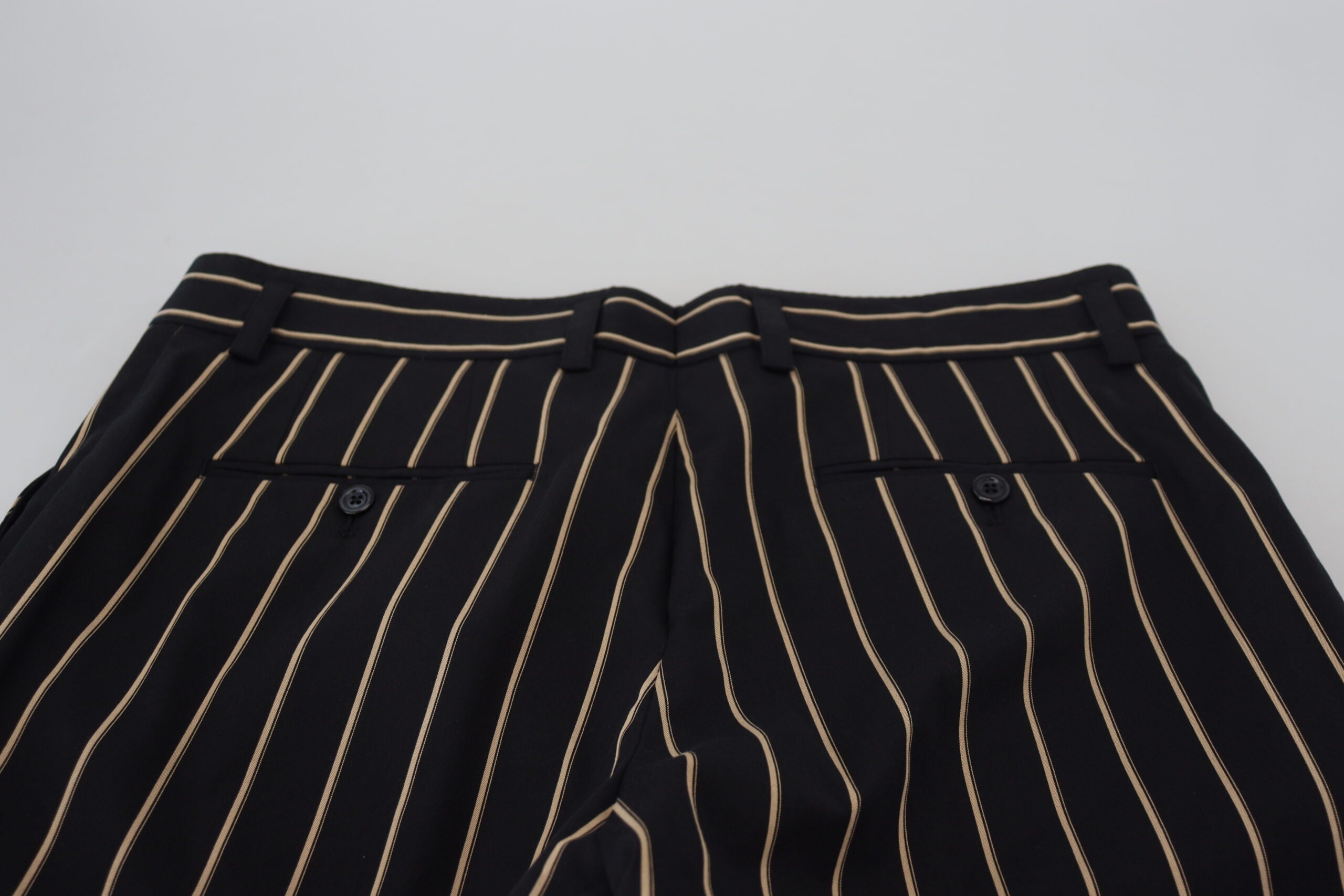 Dolce & Gabbana Black Beige Striped Cotton Stretch Pants - Zeiniez