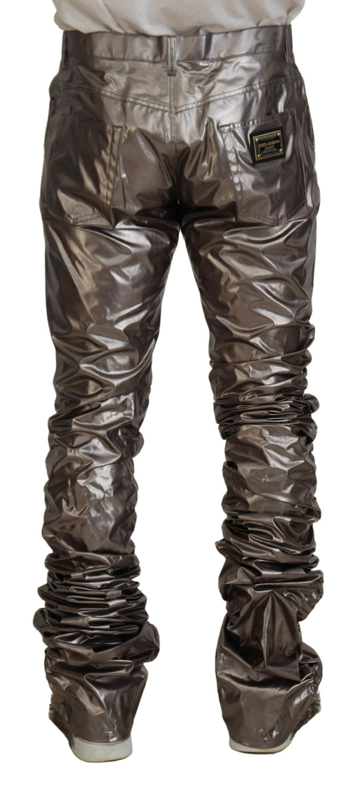 Dolce & Gabbana Silver Metallic Nylon Stretch Pants - Zeiniez