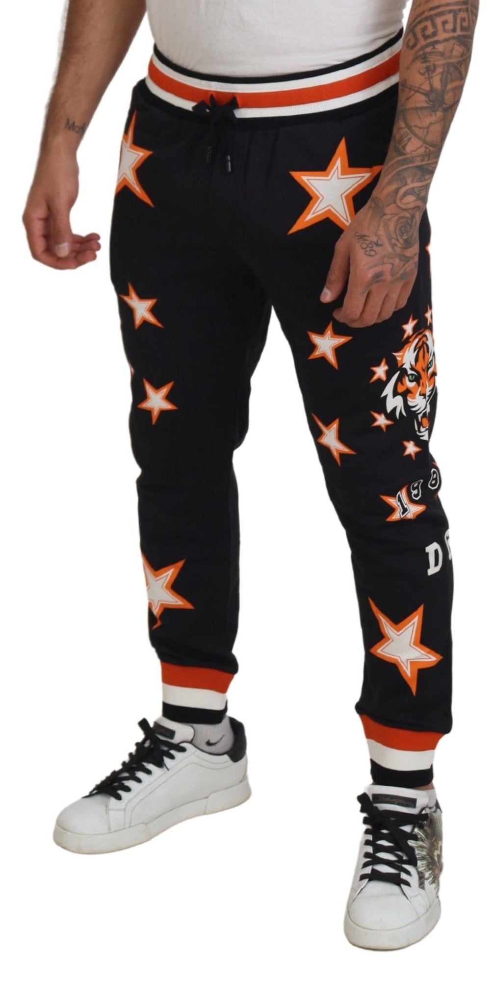 Dolce & Gabbana Black Orange Star Trousers Sport Pants - Zeiniez