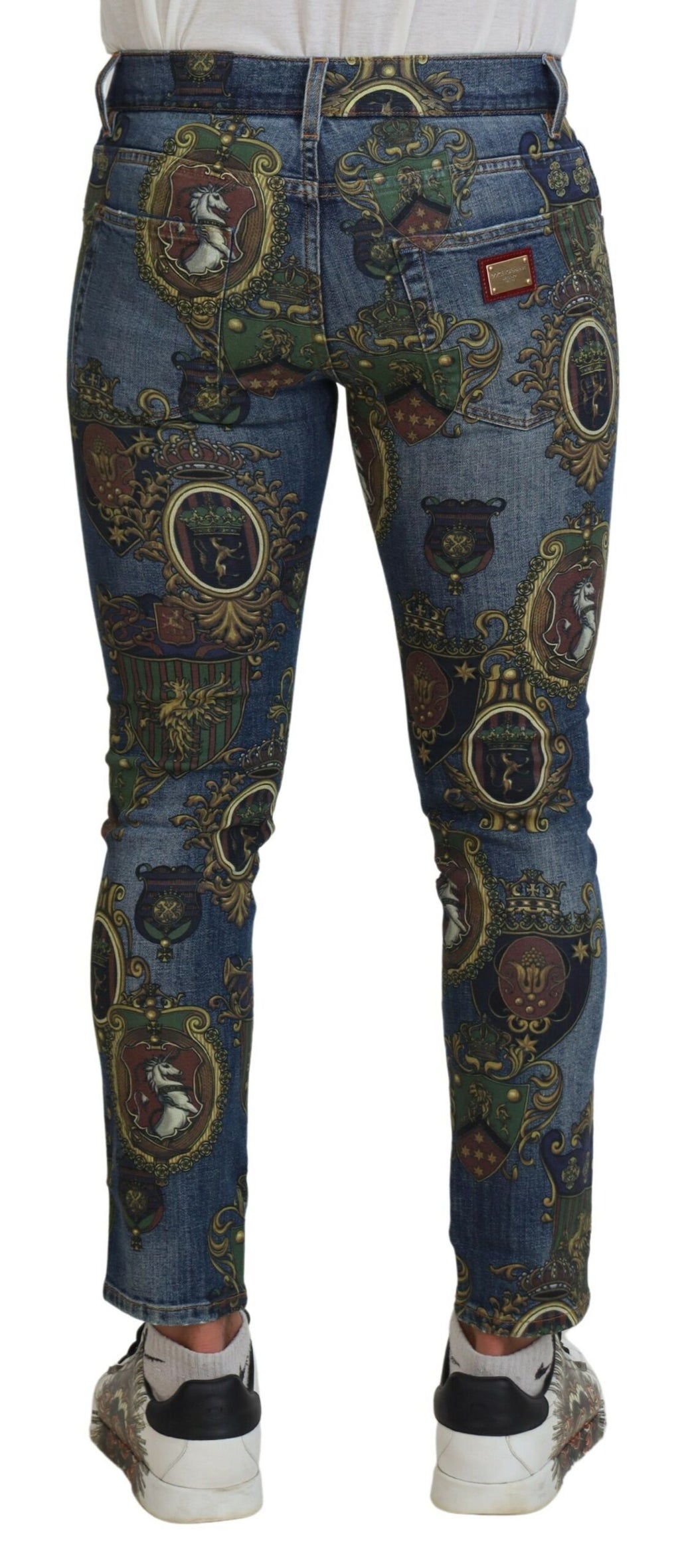 Dolce & Gabbana Blue Medal Print Slim Fit Cotton Jeans - Zeiniez