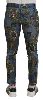 Dolce & Gabbana Blue Medal Print Slim Fit Cotton Jeans - Zeiniez