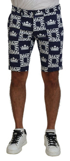 Dolce & Gabbana Blue Logo Print Cotton Chinos Shorts - Zeiniez
