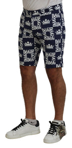 Dolce & Gabbana Blue Logo Print Cotton Chinos Shorts - Zeiniez