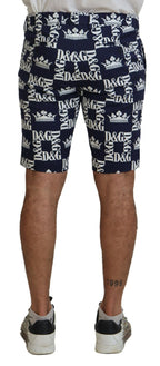 Dolce & Gabbana Blue Logo Print Cotton Chinos Shorts - Zeiniez
