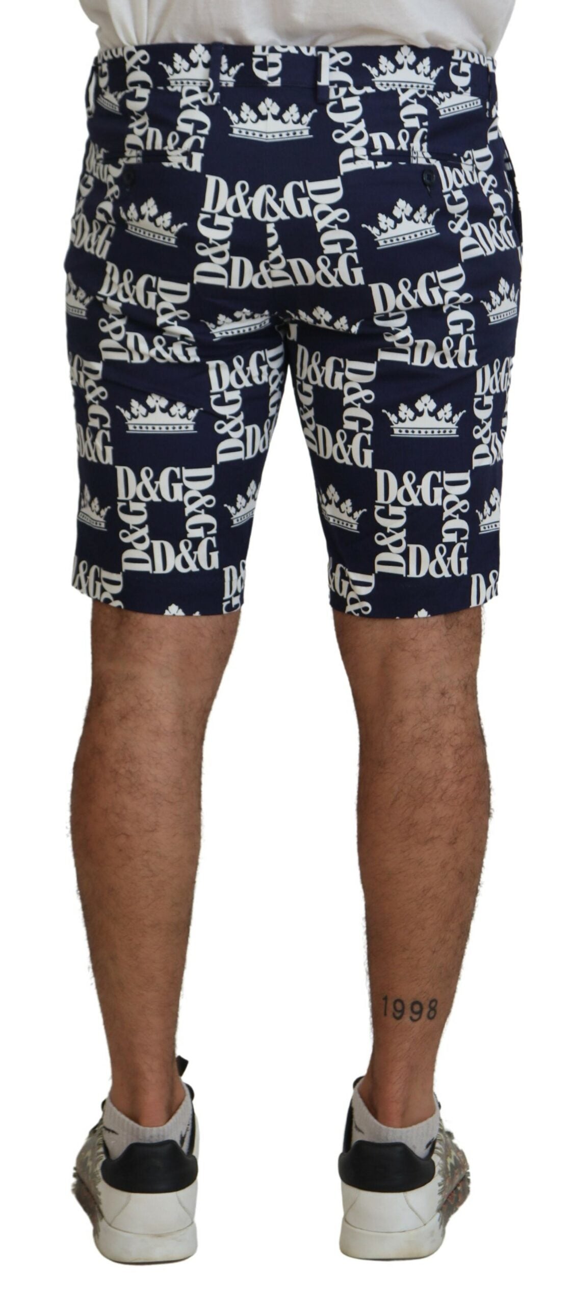 Dolce & Gabbana Blue Logo Print Cotton Chinos Shorts - Zeiniez