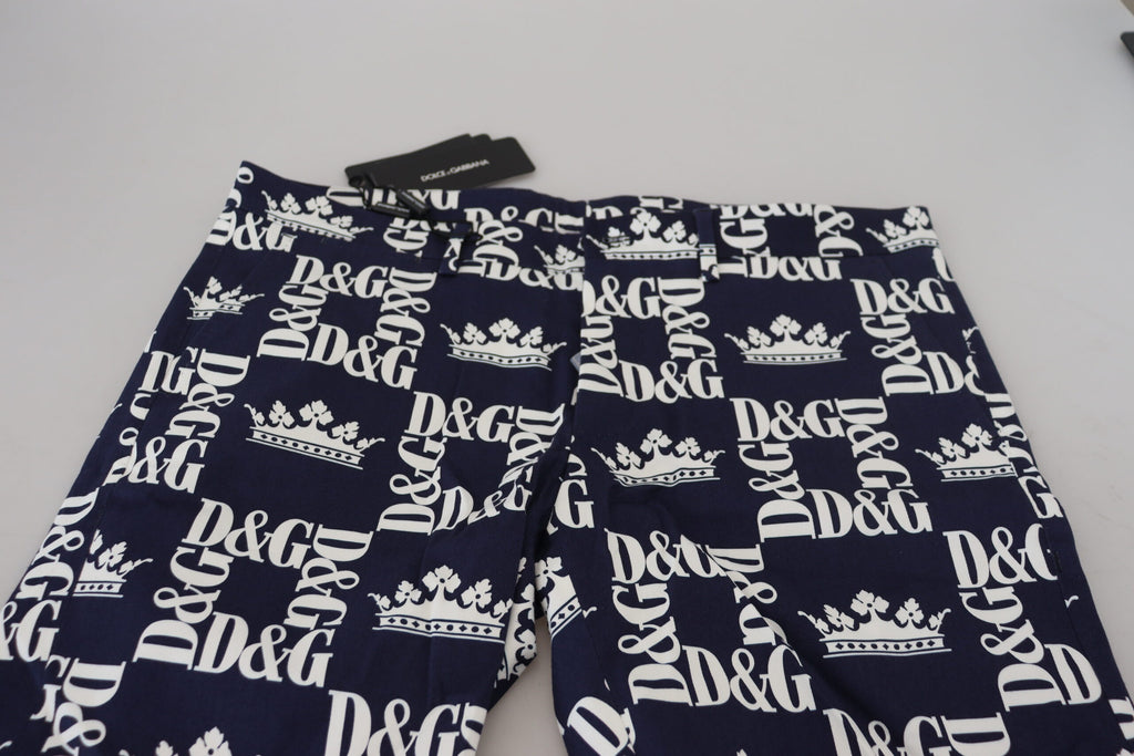 Dolce & Gabbana Blue Logo Print Cotton Chinos Shorts - Zeiniez
