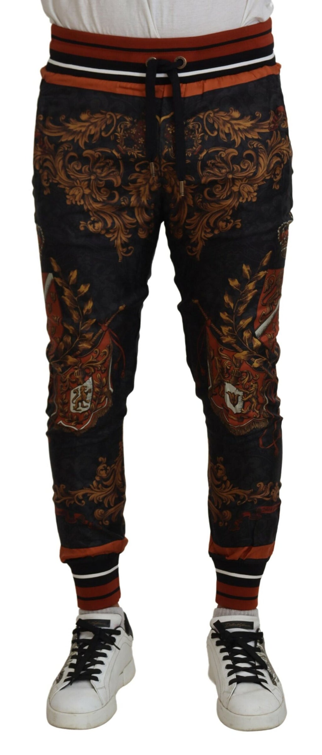 Dolce & Gabbana Gray Silk Baroque Crown Trousers Sport Pants - Zeiniez