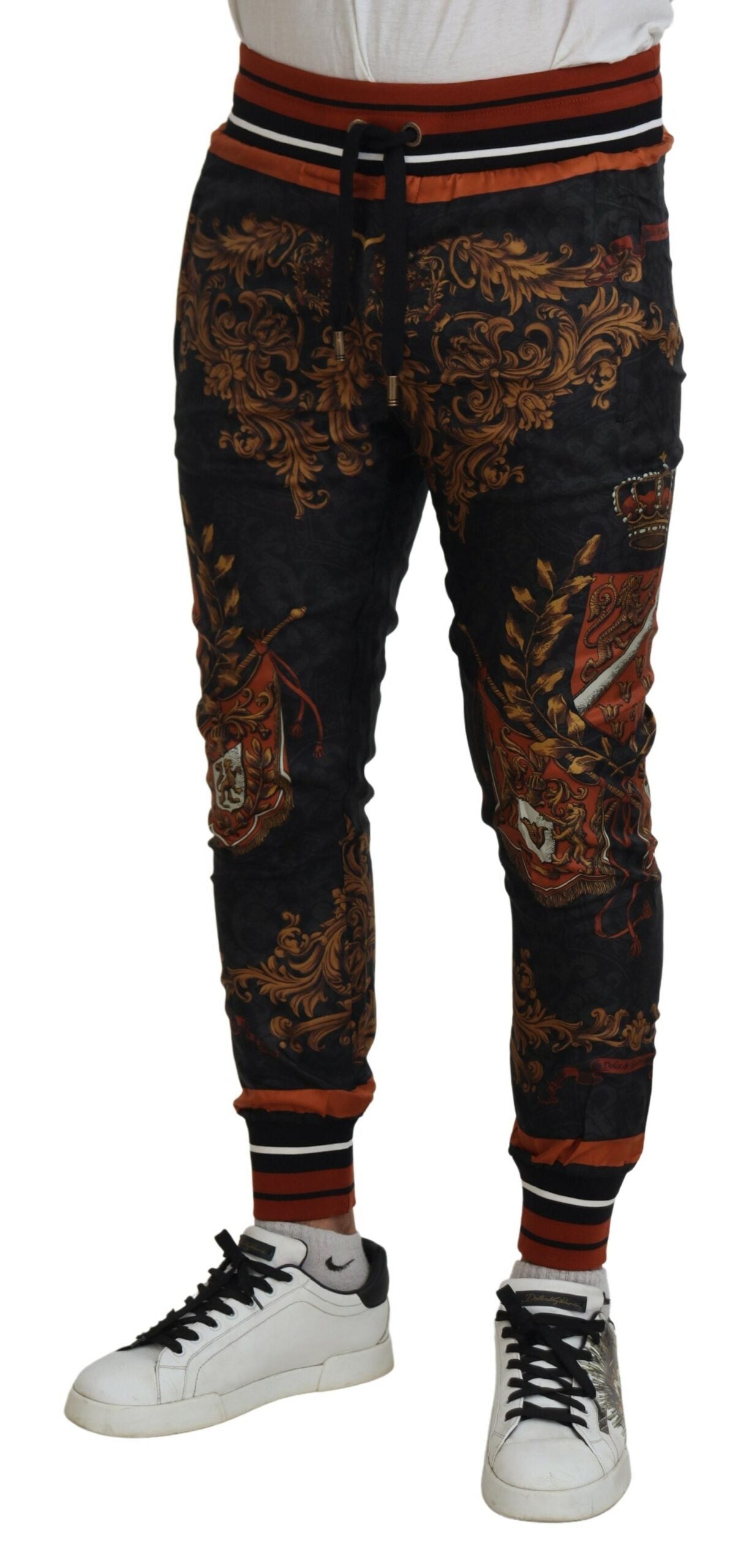 Dolce & Gabbana Gray Silk Baroque Crown Trousers Sport Pants - Zeiniez