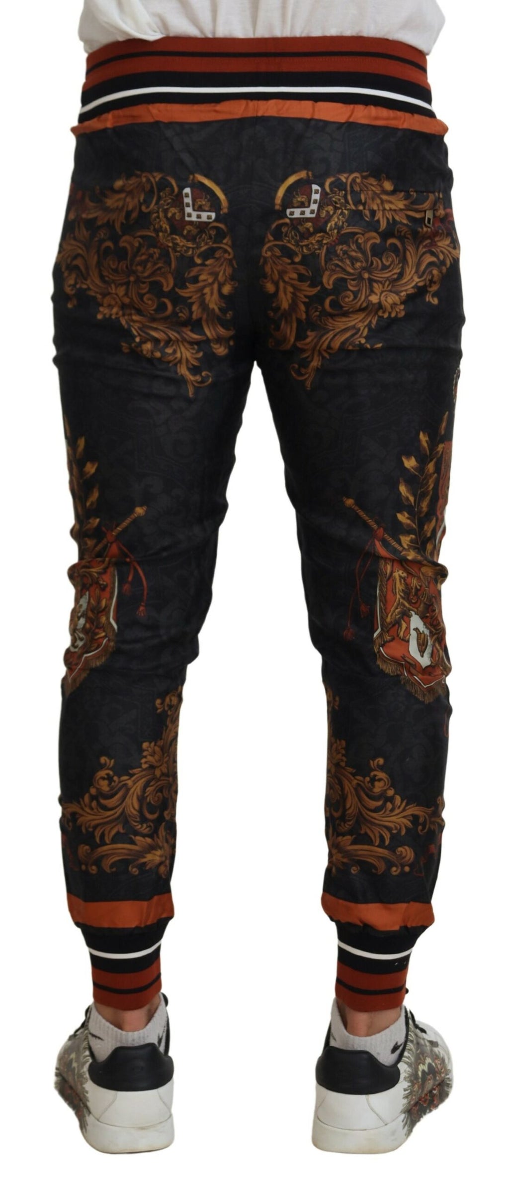 Dolce & Gabbana Gray Silk Baroque Crown Trousers Sport Pants - Zeiniez