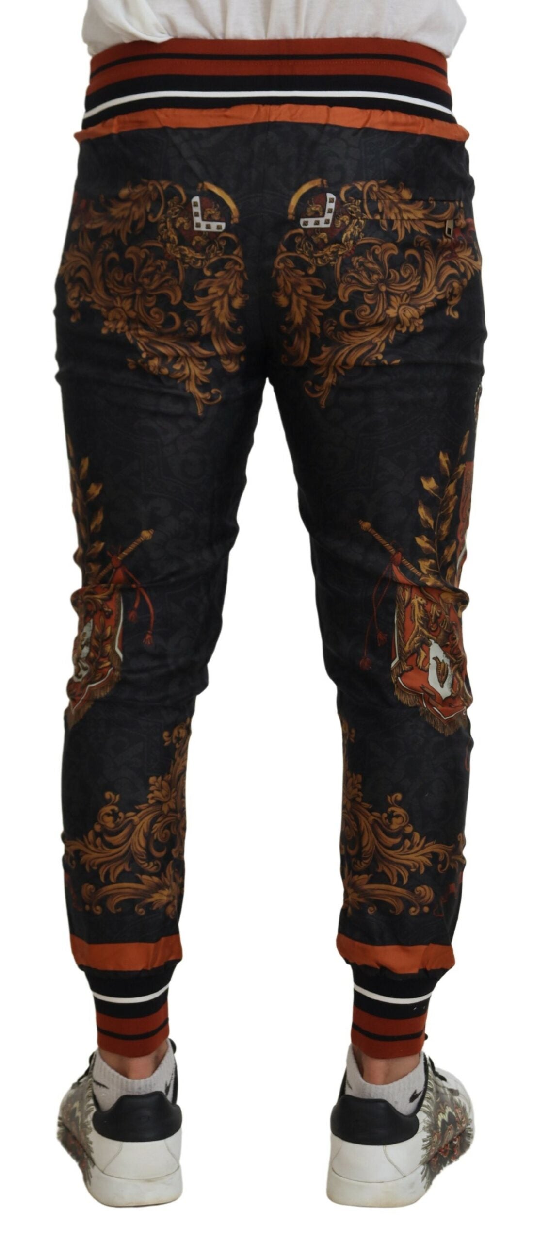 Dolce & Gabbana Gray Silk Baroque Crown Trousers Sport Pants - Zeiniez