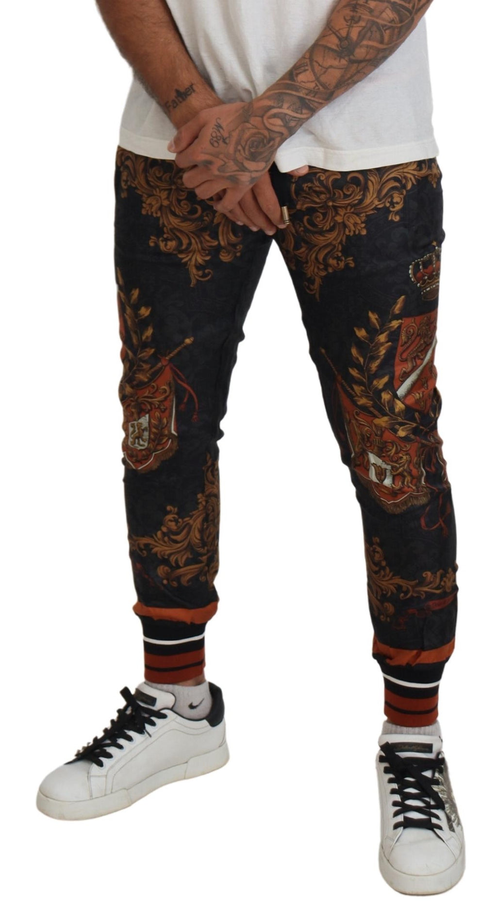 Dolce & Gabbana Gray Silk Baroque Crown Trousers Sport Pants - Zeiniez