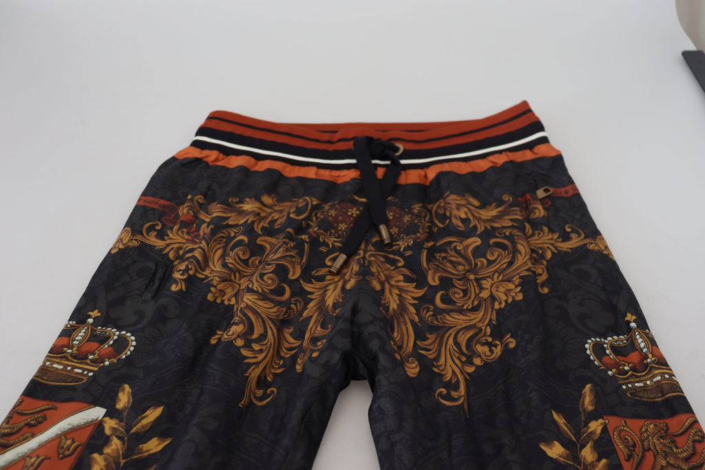 Dolce & Gabbana Gray Silk Baroque Crown Trousers Sport Pants - Zeiniez