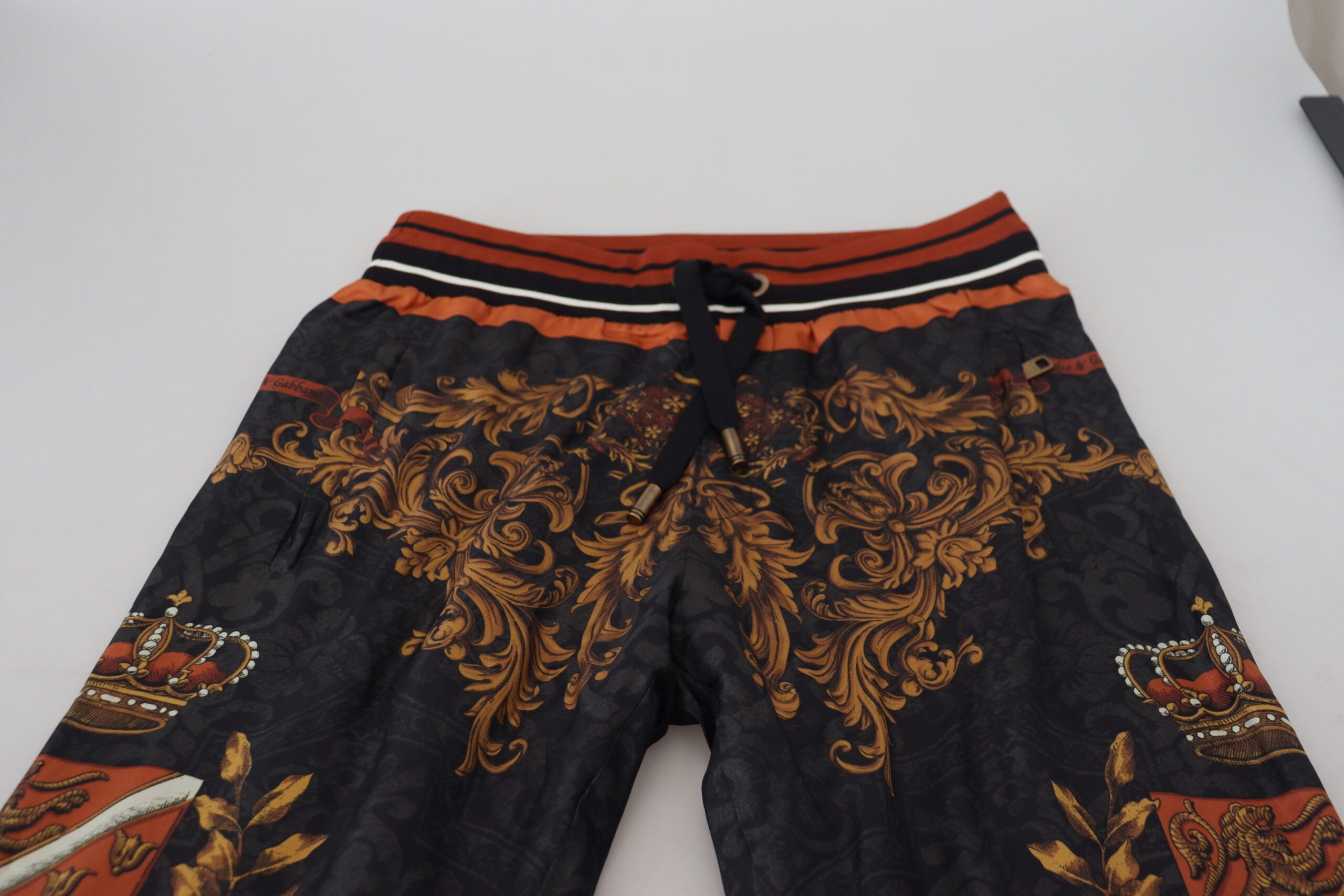 Dolce & Gabbana Gray Silk Baroque Crown Trousers Sport Pants - Zeiniez
