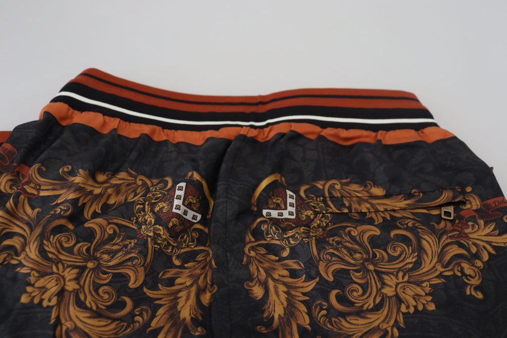 Dolce & Gabbana Gray Silk Baroque Crown Trousers Sport Pants - Zeiniez