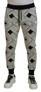 Dolce & Gabbana Black White Cotton Trousers Sport Pants - Zeiniez