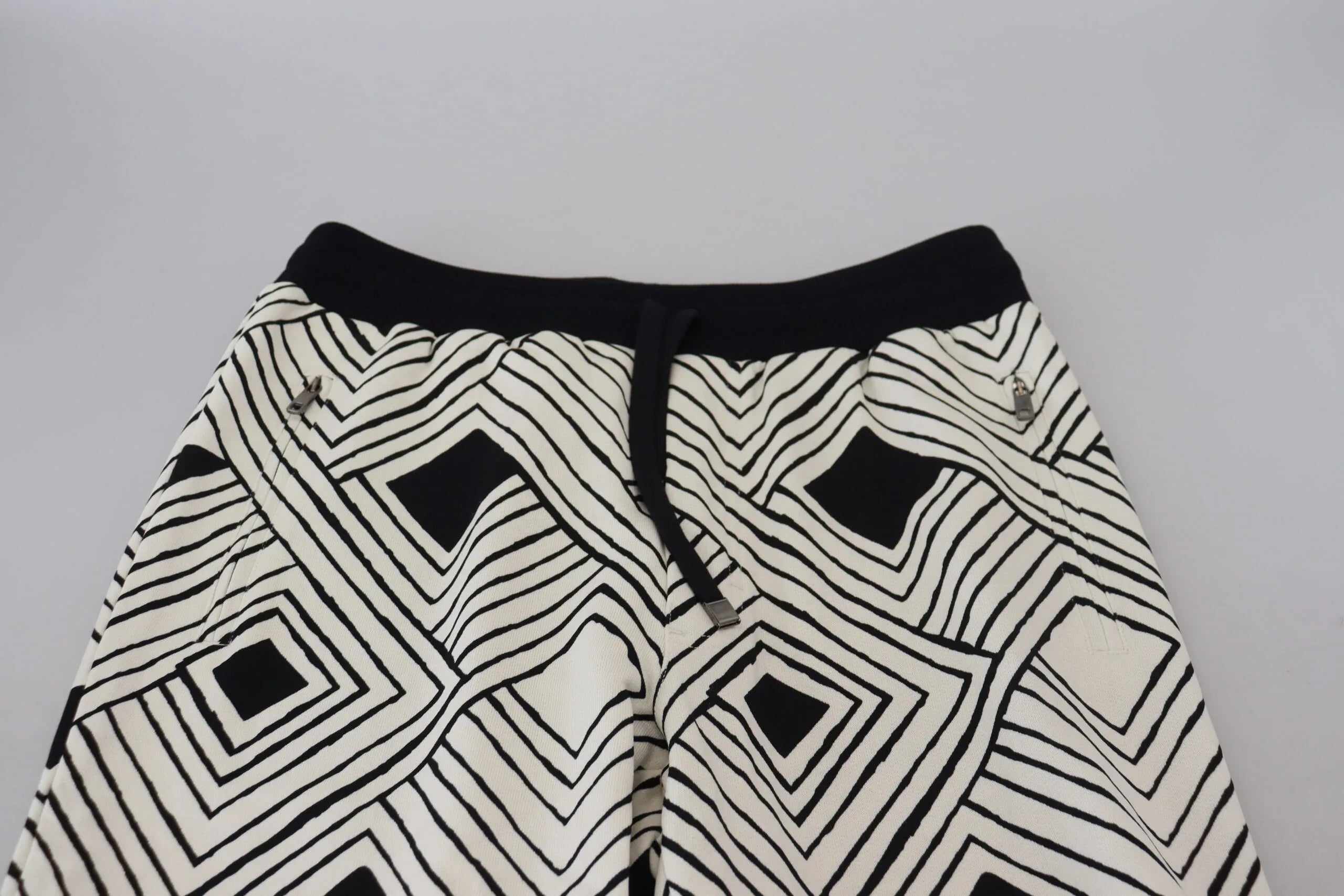 Dolce & Gabbana Black White Cotton Trousers Sport Pants - Zeiniez