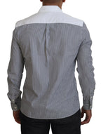 Dolce & Gabbana Gray White Striped Slim Fit Shirt - Zeiniez