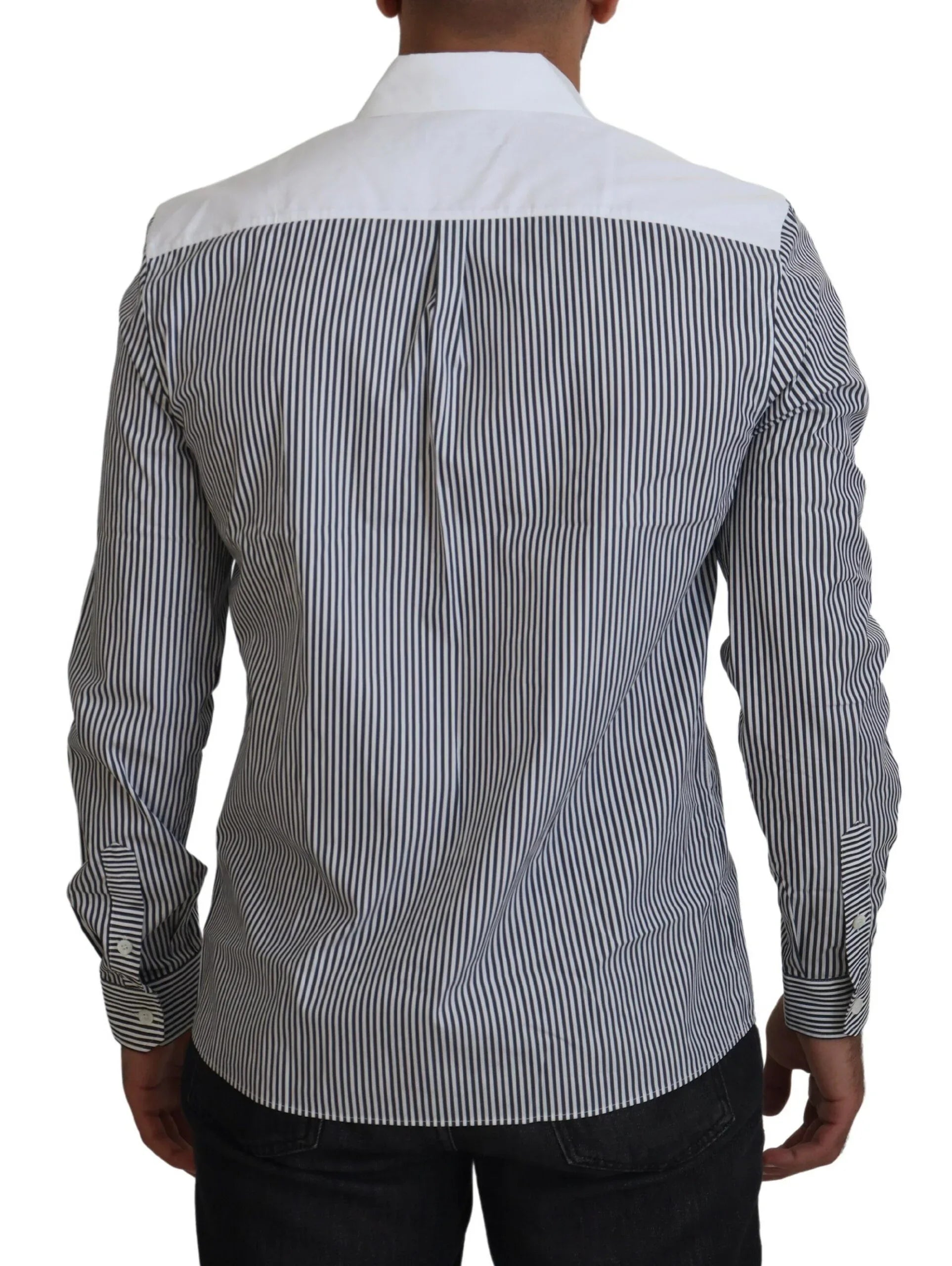 Dolce & Gabbana Gray White Striped Slim Fit Shirt - Zeiniez