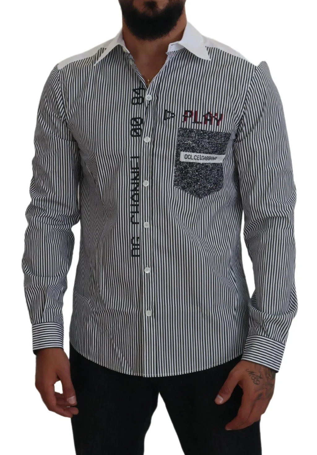 Dolce & Gabbana Gray White Striped Slim Fit Shirt - Zeiniez