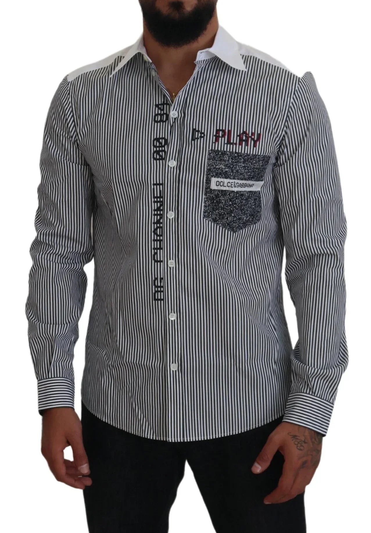 Dolce & Gabbana Gray White Striped Slim Fit Shirt - Zeiniez