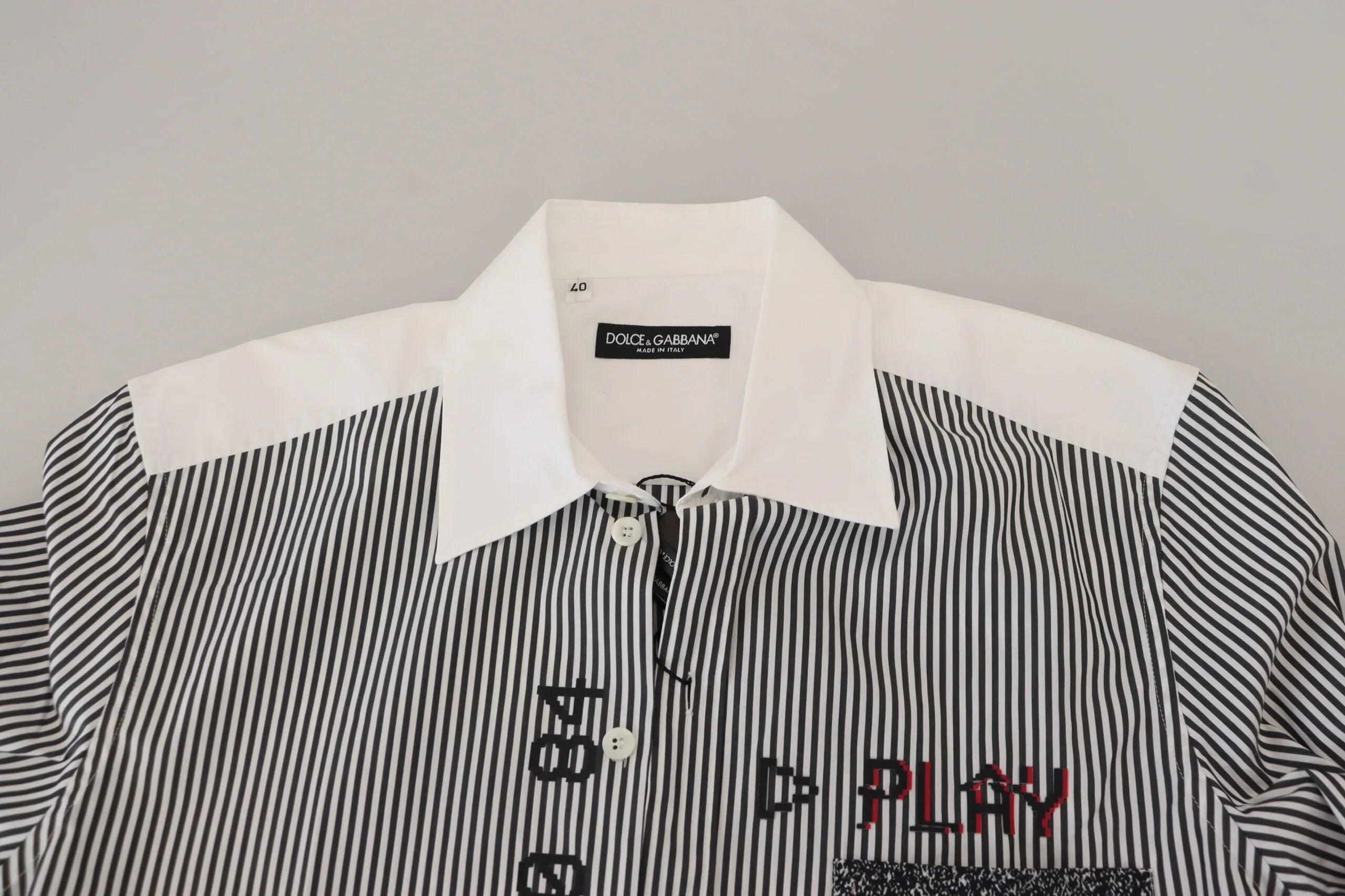 Dolce & Gabbana Gray White Striped Slim Fit Shirt - Zeiniez