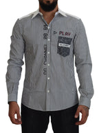 Dolce & Gabbana Gray White Striped Slim Fit Shirt - Zeiniez