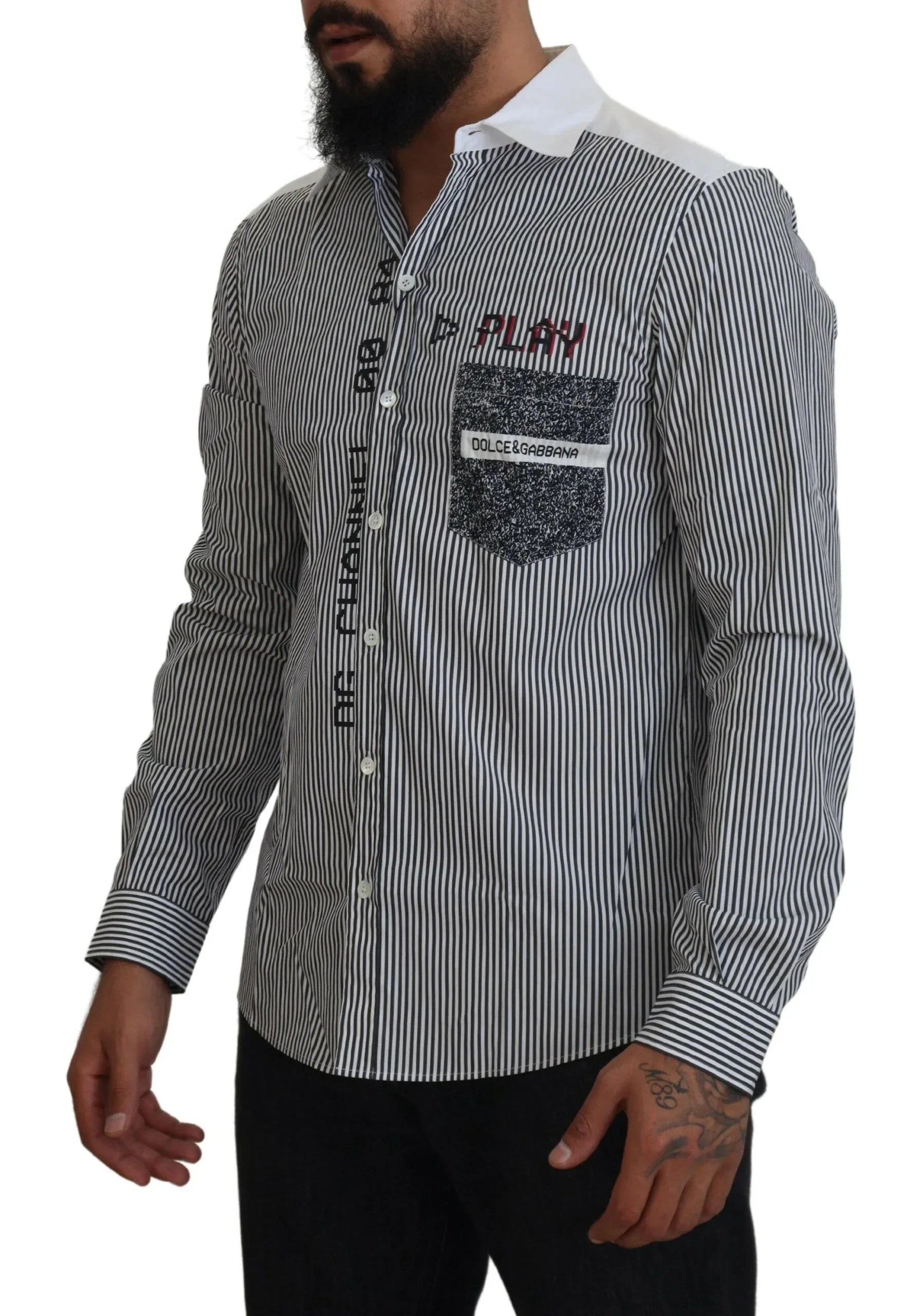 Dolce & Gabbana Gray White Striped Slim Fit Shirt - Zeiniez