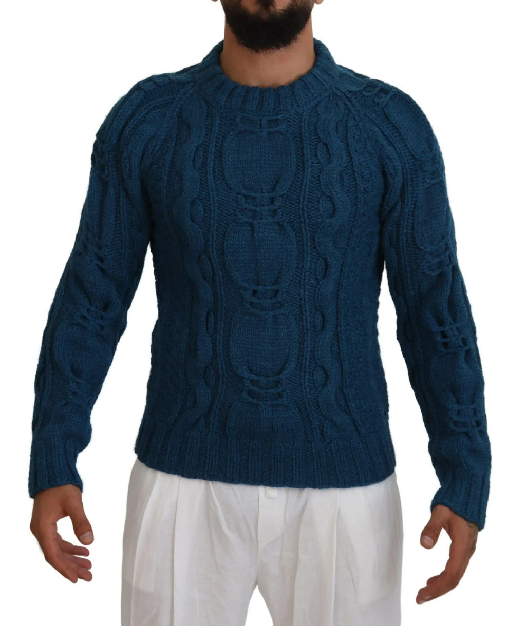 Dolce & Gabbana Blue Knitted Wool Alpaca Pullover Sweater - Zeiniez