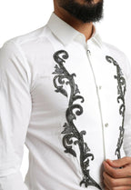 Dolce & Gabbana White Tuxedo Slim Fit Baroque Shirt - Zeiniez